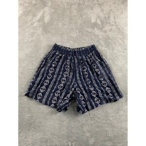Sound Style Beau Dawson Women Large Navy Linen Blend Southwestern Smocked Shorts